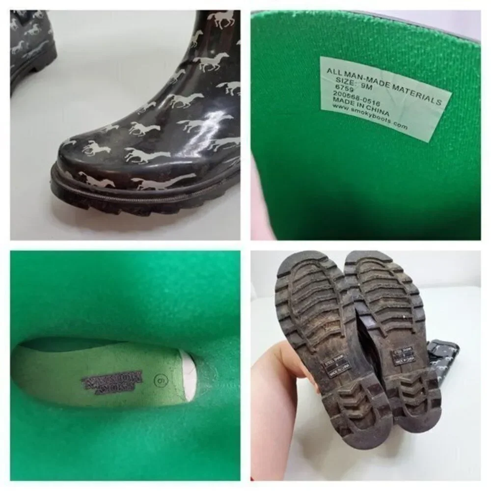 Smoky Mountain Rain Boots 9‎ Horses Black White Tal